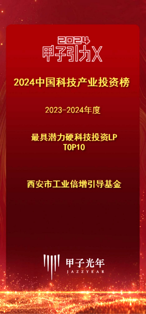 西安市工業(yè)倍增引導(dǎo)基金榮登甲子光年2023-2024年度中國科技產(chǎn)業(yè)投資榜